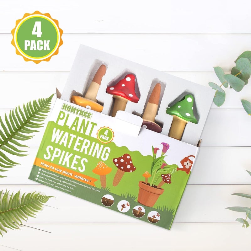HOMYHEE Self Watering Spikes Mushroom Shaped Plant Watering Globes Irrigation Terracotta Watering Device Garden Waterer for Indoor Outdoor Plant 4 Packs - Image 5